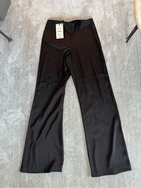 Zara Black Satin Wide-Leg Pants